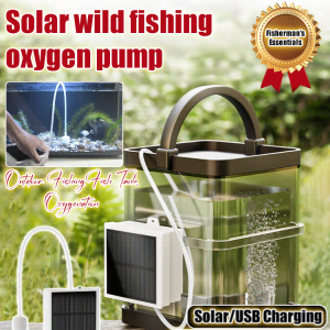 [0 Electric Bill Solar USB Charging Lightweight] Outdoor Solar Charging Oxygen Pump/Adjustable Oxygenator Sprayer Upgrade multifunction Rechargeable Live Fish Bucket/Portable Long-Lasting Battery Life Fishing Essential