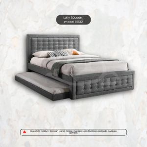 I HOME LOLLY Queen Size Bed with Single Bed Pull Out / Linen Fabric / Strong Bed
