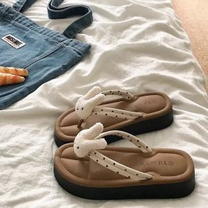 [Free Shipping] UNMUN High-Quality Cute Rabbit Cartoon Flip-Flops For Women Summer Outdoor Wear 2026 New Style Platform Sole Thick-Soled Height-Increasing