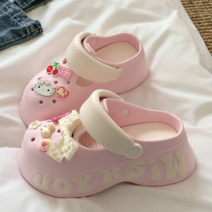 [Free Shipping] Daffy Bear Thick-Soled Height-Increasing Perforated Sandals For Women 2025 New Summer Style Suitable For Outdoor Wear Beach And As Non-Slip Flip-Flops