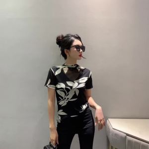 Ammin Áo thun cotton nguyên chất tay ngắn in hoa trắng cổ điển thời trang vòng cổ đơn giản 2024 áo phong cách hàn quốc nữ thoải mái Áo Blouse thanh lịch bí ẩn thoải mái giản dị