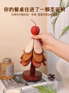 3/5pcs Wooden Tree Shape Insulation Mat Foldable Solid Wood Coaster Christmas Table Decor 隔热垫