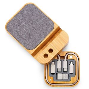 15W wireless and 60W wired Bamboo Charger Set with Penholder