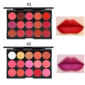 OMQAIO Non-Sticky Cup Matte Lipstick Palette Waterproof Long Lasting 15 Color Lip Gloss Palette Cosmetics Moisturizing Female