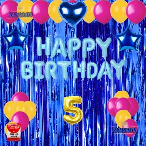 Paket Dekorasi Pesta Balon Happy Birthday Biru Set Dekor Ulang Tahun Tirai Biru Tua Simple