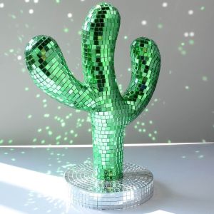 FANGAN Shining Disco Ball Cactus Ornament Reflective Glass Mirror Mirrored Cactus Statue Retro Disco Sparkling Reflective Ornament Christmas