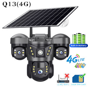V380 Three Lens AI Solar CCTV Camera and Lighting 2in1 4G/WIFI Outdoor Waterproof IP Camera Full Color Night Vision Auto Tracking Alarm Solar Battery Powered Three PTZ CCTV Camera