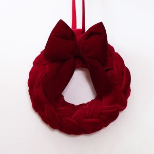 YIYU STUDIO Vải nhung Vòng hoa Giáng sinh bằng nhung Làm thủ công Vòng tròn  dây chuyền vòng hoa cây thông Noel Trang trí tường Dáng hình được giữ nguyên Vòng hoa nơ treo trang trí Kỳ nghỉ Giáng sinh