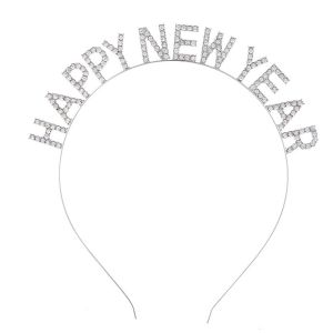 QIWANBA19 Exquisite Sweet Alloy Christmas Dree Up Letter New Year Headdress Female Jewelry Rhinestone Crown Korean Style Hair Hoop HAPPY NEW YEAR Headband