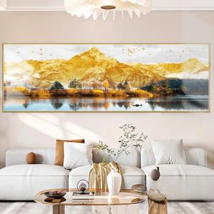 KEYOOL Phong cảnh núi rừng Miếng dán tường phòng ngủ Phong cách hiện đại Bình minh vàng óng Tranh treo tường trang trí Định dạng ngang dài Tranh trang trí đầu giường Dùng cho phòng ngủ phòng khách tường đầu giường