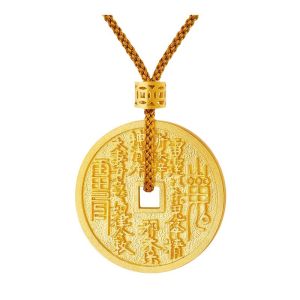 已开光 招财18k Micron Gold-plated Amulet Pendant Necklace Auspicious Gossip Rune Necklace To Ward Off Evil Spirits Increase Luck and Attract Wealth 越南沙金山鬼花钱吊坠传承古法手工八卦雷阵平安扣挂坠首饰