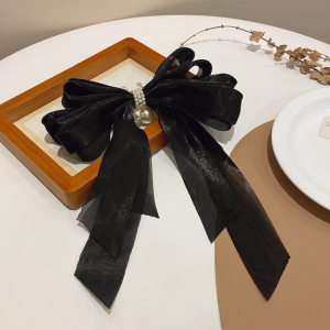 2023 New Tassel Chiffon Hairpin Back Head Pearl Hair Clip Korean Large Bow Gauze Headwear Temperament Woman Hair Accessories