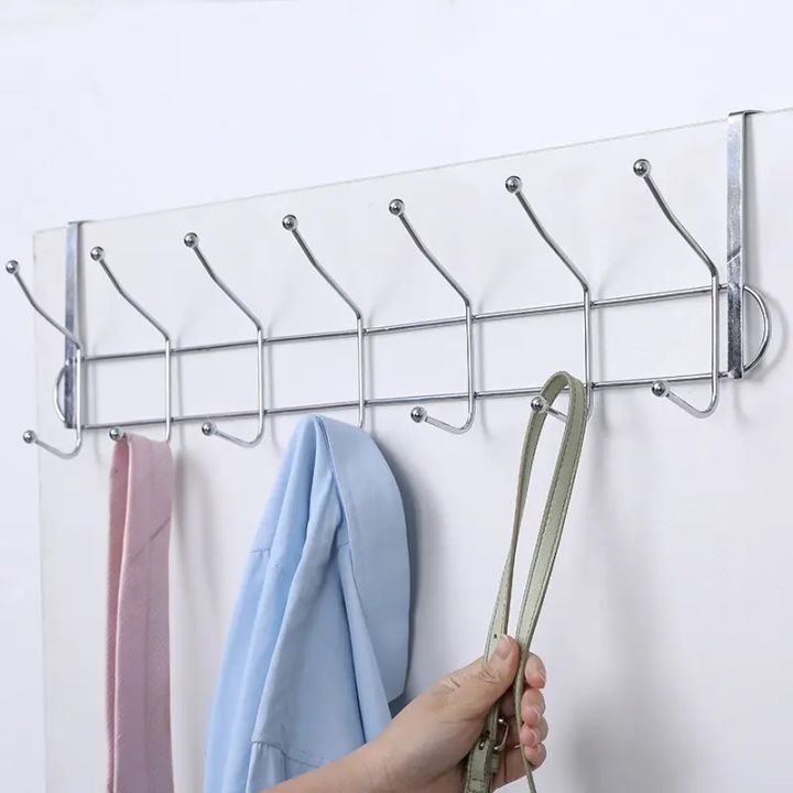 14 Hooks Stainless Steel Over The Door Hanger Coat Hat Clothes Bag Storage  Hanging Rack Holder Household Door Hooks Rack