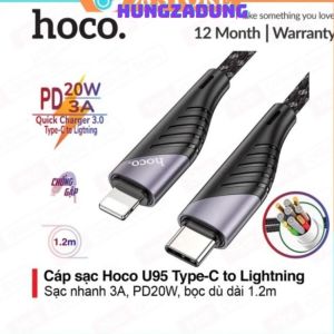 Cáp Sạc Nhanh Hoco Type-C to Lightning PD 20W _ U95 Sạc Nhanh 3A Dây Bọc Dù Chống Đứt Đầu Sạc Hợp Kim Hạn Chế Gãy Dài 1.2m - HUNGZADUNG- HUTABI