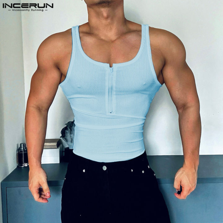 INCERUN%20Men's%20Sport%20Fitness%20Muscle%20Knit%20Vests%20Stylish%20O-Neck%20Half-Zip%20Design%20Skinny%20Tanks%20(Western%20Style)%20#241009%20-%20Image%203
