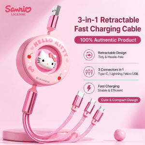 Sanrio Hello Kitty 3-in-1 Retractable Charging Cable Fast Charge Type-C Lightning Micro USB Flexible Durable Travel Data Cord SS-719