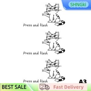 SHNGki 1 3pcs Cartoon Cat Toilet Sticker - Press And Flush Bathroom Decor Self-Adhesive PVC Wall Decal For Toilets And Bathtubs