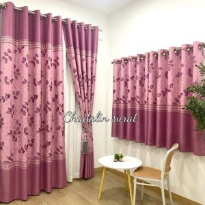 ม่านประตูแบบเจาะห่วงตาไก่พิมลายเฟื้องฟ้า(หนา)เนื้อผ้าทึบกันแสงยูวี(ราคาต่อ 1 ผืน)