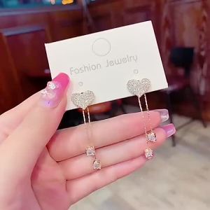 Korean Love Rhinestone Long Tassel Temperament Drop Earrings Peal Earrings Butterfly Earrings