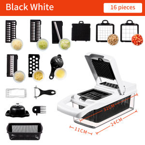 16-in-1 Vegetable Cutter Multifunctional Mandoline Slicer Food Chopper Fruit Potato Peeler Veggies Processor with Basket and Container