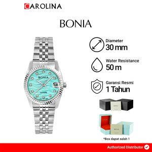 Jam Tangan Wanita Bonia Elegance B10550-3387 Blue Printed Dial Silver Stainless Steel Band