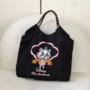 New fluffy cat embroidered nylon shopping bag for women cute fashionable eco-friendly versatile waterproof scratch-resistant commuter shoulder bag