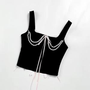 Mn♢Nữ Phong Cách Cung Điện Camisoles Ren Viền Ngọc Trai Dây Chuyền Tôn Không Tay Lưng Dây Buộc Áo Mùa Hè Slim Fit Corset3/25