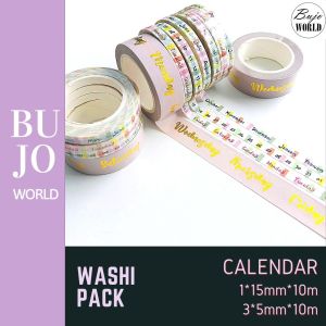 BujoWorld CALENDAR Washi Tape Set 4 Rolls 10m each Days Dates Months Gold Foil for 2022 Planner Scheduler Organiser DIY Planners school project scrapbook Gift wrapping Glass decor Wall decoration