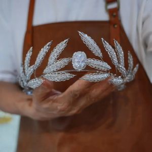 Crystal Zircon Leaf Design Wedding Tiara Bridal Headband Elegant Hair Accessory for Brides