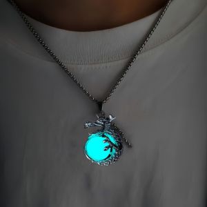 CHARMI Dragon Luminous Pendant Necklace Stainless Steel Jewelry Accessories Hip Hop Neck Chains Glow In The Dark Punk Style Halloween Necklaces Party