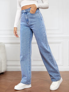 G72025 European and American Hot-Selling Stretch Washed Denim Fashion Straight-Leg Pants Long High-Waist Jeans for Women 7/7