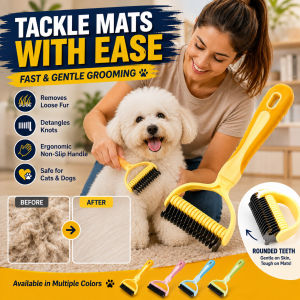Pet Dematting Brush Deshedding Comb Pet Grooming Tool Stainless Steel Bristles for Loose Fur Mats Tangles Gentle Coat Care Dog Cat Hair Brush Grooming Accessory