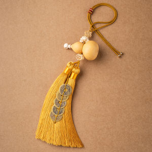 【Pure Cooper Gold Tassel Lotus Emperors Money】【金色 流苏 莲花 五帝】金色 流苏 莲花 桃木 白玉 一体镇宅 天然 葫芦 Gourd Coin Fengshui Natural Jade