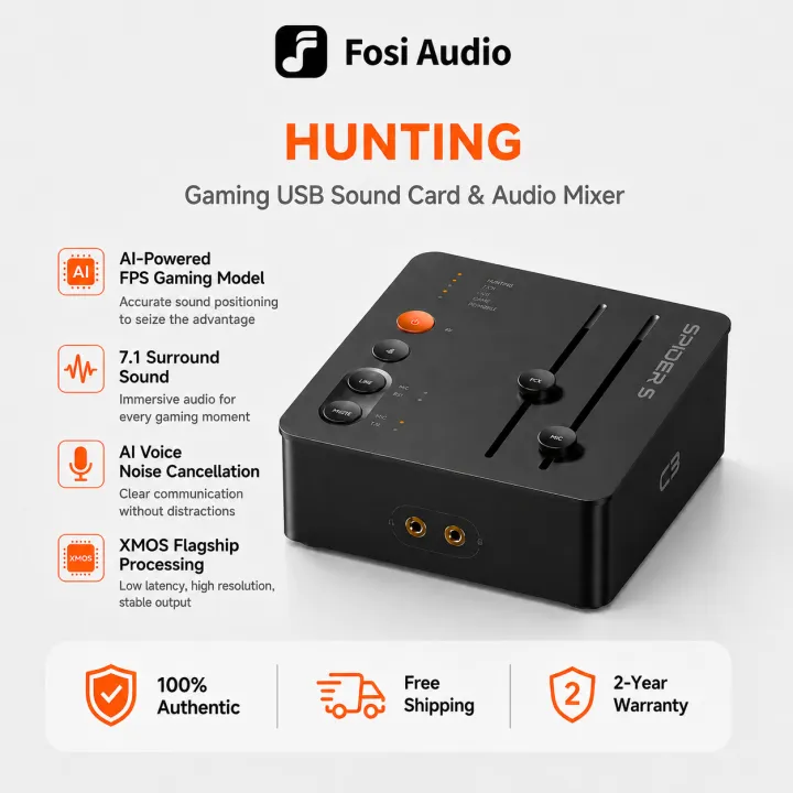Fosi Audio C3 Gaming External Sound Card for PC, USB DAC AMP with Footstep Enhancement, 7.1 Surround and Audio Equalizer, Portable Headphone Interface Desktop