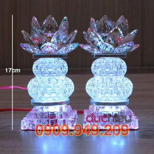 [ Hàng bao đẹp ] 2 đèn bàn thờ hoa sen pha lê trang trí bàn gia tiên  thờ phật  thờ cúng ông bà 125 - Đức Hiếu Shop