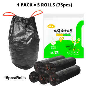Home2U🏡 3X Thick Drawstring Disposable Garbage Bag with 4 Size Strong Plastic Waste Basket Beg Plastik Sampah 3X Lagi Tebal Plastic Beg Sampah Bertali Extra Thick Drawstring Garbage Plastic Bag Trash Bag Heavy Duty
