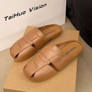 Korean style Baotou half slipper for women versatile and anti slip popular Muller lazy cool slippers