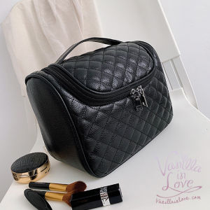 BG107 กระเป๋าเครื่องสำอาง ทรงโดม สีดำขนาดใหญ่ พร้อมตะขอแขวน Makeup Bag