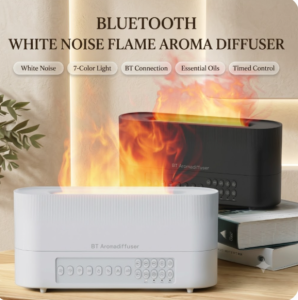 Flame Aroma Diffuser with Bluetooth Speaker & White Noise | 7-Color LED Flame Light Air Humidifier