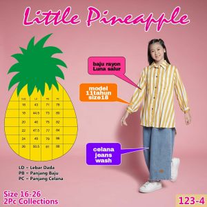 Little pineapple set kemeja jeans Salur anak tanggung 10-15Y