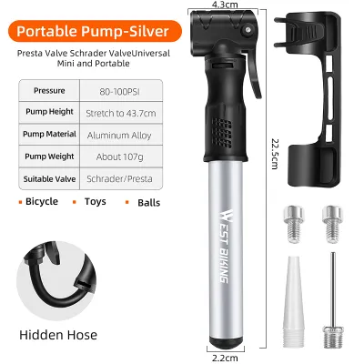 Bơm Hơi Xe Đạp West Biking Phụ Kiện Bơm Lốp Xe Đạp Đường Trường Hợp Kim 120PSI MTB Tiện Dụng Có Ống Bơm Bóng