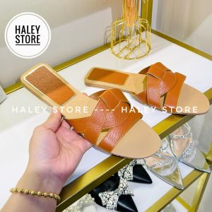 Dép ZA/ RA 4 màu HALEY STORE đế bệt mũi hở quai đan chéo tiểu thư đi chơi đi học đi du lịch êm chân dễ mang