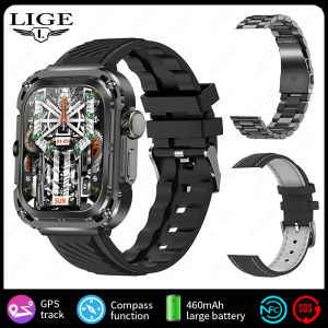 LIGE Smart Watch Men Compass Military Outdoor Sports Watches 2.01 Screen IP68 Bluetooth Call Sport Waterproof Smart Men Watch + Box