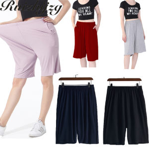 Shorts กางเกงขาสั้นสำหรับผู้หญิงกางเกงกีฬาโยคะขาสั้นทรงหลวมแบบลำลองบางขากว้างใส่อยู่บ้านสำหรับผู้หญิงนุ่มยืดหยุ่นเอวสูงกางเกงยาวถึงเข่าสไตล์เกาหลีขนาดใหญ่พิเศษปี3XL-7XL