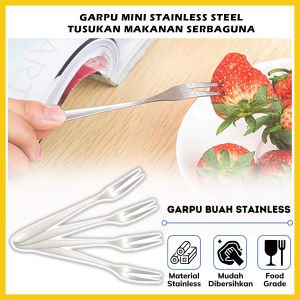 Garpu Mini Stainless Steel Tusukan Dwisula Buah Kue Two-Tooth Fork Alat Tusuk Serbaguna - GP Mall