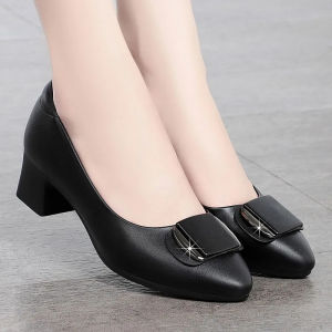 Black Shoes for Women With Heels Pointed Toe Block Heels Office Shoes size 35-41