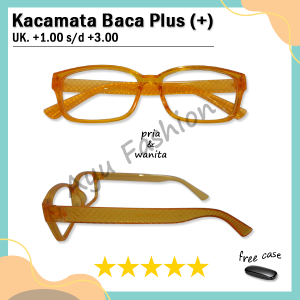 Kacamata Membaca Rabun Dekat + 100 To + 300 Pria Wanita Sporty Kacamata PLUS Lensa Transparan Frame Kotak Orange Bening - ADA KOTAK KACAMATA