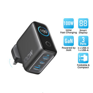 SG 100W AI Display Charger PD Fast Charging 3-Port GaN USB C Charger Compact Foldable Laptop Charger