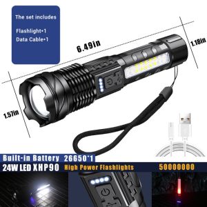 2500M White Laser Flashlights Tactical Light Emergency Spotlights 7modes Type-C Rechargeable Torch Light