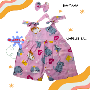 JUMPSUIT BAYI TALI CHIKA BAJU BAYI PEREMPUAN FREE HEADBAND USIA 3-15 BULAN